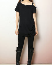 Load image into Gallery viewer, Off shoulder cotton modal top, short sleeve t-shirt, summer t-shirt, boho long tops, Sling top(Y2207)