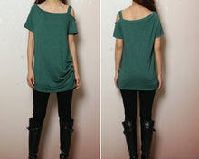 Load image into Gallery viewer, Off shoulder cotton modal top, short sleeve t-shirt, summer t-shirt, boho long tops, Sling top(Y2207)