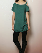 Load image into Gallery viewer, Off shoulder cotton modal top, short sleeve t-shirt, summer t-shirt, boho long tops, Sling top(Y2207)