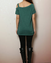 Load image into Gallery viewer, Off shoulder cotton modal top, short sleeve t-shirt, summer t-shirt, boho long tops, Sling top(Y2207)