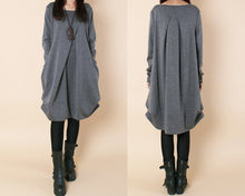 Load image into Gallery viewer, Women's cotton dress/tunic dress/Tunic top women/long t-shirt/long tops/crew neck top/black tunic dress/long sleeve dress Q2068