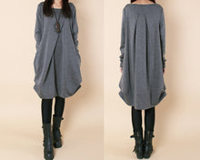 Load image into Gallery viewer, Women's cotton dress/tunic dress/Tunic top women/long t-shirt/long tops/crew neck top/black tunic dress/long sleeve dress Q2068