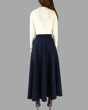 Load image into Gallery viewer, Wool skirt/Maxi skirt/winter skirt/a-line skirt/pleated skirt/dark blue skirt/elastic waist skirt/skirt with pockets A05