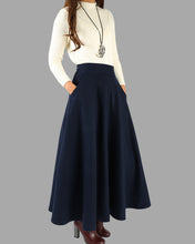 Load image into Gallery viewer, Wool skirt/Maxi skirt/winter skirt/a-line skirt/pleated skirt/dark blue skirt/elastic waist skirt/skirt with pockets A05