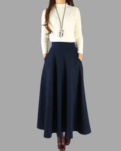 Load image into Gallery viewer, Wool skirt/Maxi skirt/winter skirt/a-line skirt/pleated skirt/dark blue skirt/elastic waist skirt/skirt with pockets A05