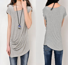 Load image into Gallery viewer, Women's modal tops/Modal t-shirt Women/long tops/cotton top/cotton t-shirt/short sleeve t-shirt/summer top/short sleeve tops/pleated top S01