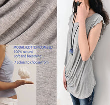 Load image into Gallery viewer, Women's modal tops/Modal t-shirt Women/long tops/cotton top/cotton t-shirt/short sleeve t-shirt/summer top/short sleeve tops/pleated top S01