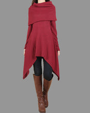 Load image into Gallery viewer, Cotton tunic tops, shawl collar top, knit tunic dress, plus size sweatshirt, oversized knit top, asymmetrical t-shirt(Y1084)
