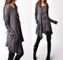 Load image into Gallery viewer, Women's sweater hoodie/asymmetrical knit tunic dress/plus size hoodie/oversized tunic dress/casual customized top/Maternity dress/black sweater (Q5101)