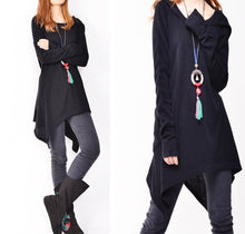 Load image into Gallery viewer, Women's sweater hoodie/asymmetrical knit tunic dress/plus size hoodie/oversized tunic dress/casual customized top/Maternity dress/black sweater (Q5101)