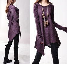 Load image into Gallery viewer, Women's sweater hoodie/asymmetrical knit tunic dress/plus size hoodie/oversized tunic dress/casual customized top/Maternity dress/black sweater (Q5101)