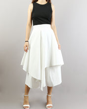 Load image into Gallery viewer, Linen skirt pants/wide leg pants/Cropped pants/Asymmetrical skirt pants/Elastic waist pants/A-line skirt pants/orange skirt/layered pants (K2135Y)