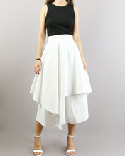 Load image into Gallery viewer, Linen skirt pants/wide leg pants/Cropped pants/Asymmetrical skirt pants/Elastic waist pants/A-line skirt pants/orange skirt/layered pants (K2135Y)