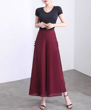 Load image into Gallery viewer, Women elastic waist Pants/cropped pants/chiffon pants/Wide leg pants/chiffon skirt pants/black pants/Plus Size pants P0038