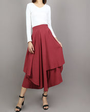 Load image into Gallery viewer, Linen skirt pants/wide leg pants/Cropped pants/Asymmetrical skirt pants/Elastic waist pants/A-line skirt pants/orange skirt/layered pants (K2135Y)