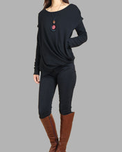 Load image into Gallery viewer, Womens cotton Top/Cotton Hoodie/Oversized Plus size Sweatshirt/Casual Top/Customized T-shirt/Asymmetry clothing/Boho t-shirt/Long Sleeve Shirt(Y3118)