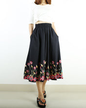 Load image into Gallery viewer, elastic waist skirt, high waist skirt, linen skirt, embroidery skirt, maxi skirt, custom made, long skirt (Q1898)