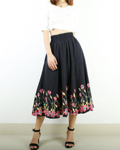Load image into Gallery viewer, elastic waist skirt, high waist skirt, linen skirt, embroidery skirt, maxi skirt, custom made, long skirt (Q1898)