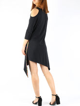 Load image into Gallery viewer, Women's 3/4 sleeve asymmetrical cotton dress, plus size oversized customized tunic dress, black dress, summer dress(Y1907) - lijingshop
