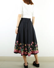 Load image into Gallery viewer, elastic waist skirt, high waist skirt, linen skirt, embroidery skirt, maxi skirt, custom made, long skirt (Q1898)