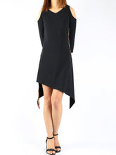 Load image into Gallery viewer, Women's 3/4 sleeve asymmetrical cotton dress, plus size oversized customized tunic dress, black dress, summer dress(Y1907) - lijingshop