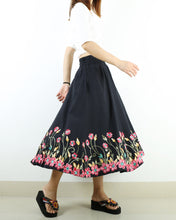 Load image into Gallery viewer, elastic waist skirt, high waist skirt, linen skirt, embroidery skirt, maxi skirt, custom made, long skirt (Q1898)