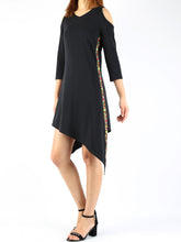 Load image into Gallery viewer, Women's 3/4 sleeve asymmetrical cotton dress, plus size oversized customized tunic dress, black dress, summer dress(Y1907) - lijingshop