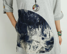 Load image into Gallery viewer, Women's 3/4 sleeve tunic dress/cotton tunic top/Off White t-shirt/ oversize top/customized asymmetrical top (Y5119)