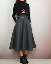 Load image into Gallery viewer, Wool skirt, Midi skirt, Winter skirt, Wool skirt with belt, custom made skirt, black skirt (Q2143)