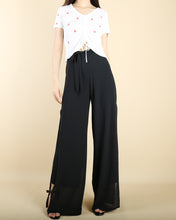 Load image into Gallery viewer, Women's chiffon pants, elastic waist pants, straight leg trousers, high waist trousers, layered flowy pants, black wine red pants(K1711)
