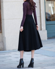 Load image into Gallery viewer, Midi skirt, Wool skirt, Winter skirt, dark gray skirt, long skirt, vintage skirt, high waist skirt, flare skirt Q0026