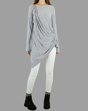 Load image into Gallery viewer, Stripe Top/Women Asymmetrical Cotton Top/Long Sleeve Tunic Dress/Plus Size Shirt/Oversized t-shirt/Tunic Top for Leggings(Y1704)