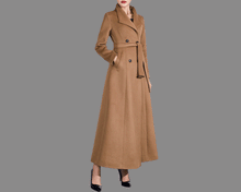 Load image into Gallery viewer, Wool coat women, winter coat, long jacket, double breasted jacket, coat dress, Camel wool long coat, warm coat, plus size coat Y027