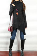 Load image into Gallery viewer, Women's asymmetrical woolen pullover sweater/black tunic dress/oversized casual customized plus size tunic top/maternity dress(Y1999) - lijingshop