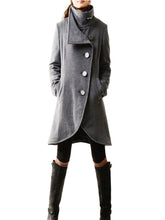 Load image into Gallery viewer, Women's Wool Cashmere Coat/ Button Down Jacket/Winter coat/Asymmetrical Overcoat/Plus Size Jacket/Casual Customized Jacket/oversized Coat(Y1225) - lijingshop