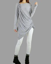 Load image into Gallery viewer, Stripe Top/Women Asymmetrical Cotton Top/Long Sleeve Tunic Dress/Plus Size Shirt/Oversized t-shirt/Tunic Top for Leggings(Y1704)
