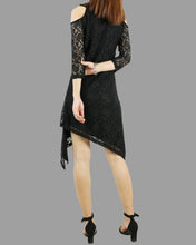 Load image into Gallery viewer, Women's lace and modal dress, 3/4 sleeve asymmetrical cotton dress, plus size oversized customized tunic dress, black dress, summer dress(Y1908)