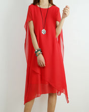 Load image into Gallery viewer, Women Short Sleeves Chiffon Dress/Crew neck dress/Casual Tunic dress/Maternity dress/Summer Dress/Customized Oversized Dress/Plus Size Clothing/black red Dress(Q1923)