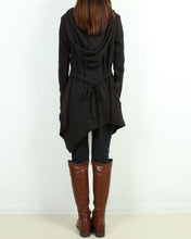 Load image into Gallery viewer, Women's oversized tunic dress/asymmetrical knit tunic dress/plus size hoodie/casual customized top/Maternity dress/black sweater (Q5101)