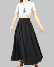 Load image into Gallery viewer, high waist skirt, linen skirt, maxi skirt, elastic waist skirt, long skirt, flared skirt(Q1989)