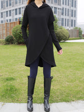 Load image into Gallery viewer, Women's asymmetrical hoodie/ thick cotton fleece top/plus size jacket/oversized tunic dress/black tunic top/casual customized hoodie(Y3120) - lijingshop