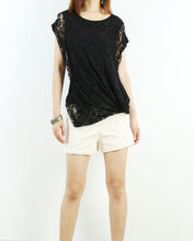 Load image into Gallery viewer, Womens short sleeve hoodie Top, lace modal t-shirt, customized T-shirt, asymmetry clothing, Boho t-shirt, Sleeveless top(Y3118S)