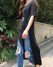 Load image into Gallery viewer, Women's modal cotton tunic dress/plus size tunic dress/short sleeve dress/asymmetrical top/customized black dress(Y1943) - lijingshop