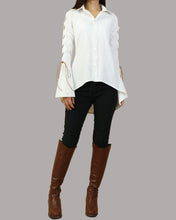 Load image into Gallery viewer, Women's linen shirt/Bell Sleeves Shirt tunic dress/Cotton Linen blouse/long sleeve shirt(Y20171)