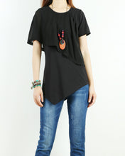 Load image into Gallery viewer, Asymmetrical layered t-shirt, Short sleeve cotton and chiffon top, T-shirts for women, customized top, black t-shirt, summer top(Y1009)