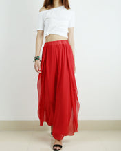 Load image into Gallery viewer, Womens Chiffon Skirt Pants/Elastic Waist Pants/Wide Leg trousers/High Waist Loose Trousers/Layered Flowy Pants/Black Pants(K1701)
