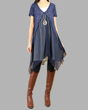Load image into Gallery viewer, Women's 2 pieces dress, layered tunic dress set, cotton tank dress, chiffon dress, short sleeve dress, summer dress (Q1505)