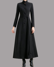 Load image into Gallery viewer, Wool coat women, Cashmere winter coat, long jacket, High collar coat , coat dress, blue wool long coat, warm coat, plus size coat Y006