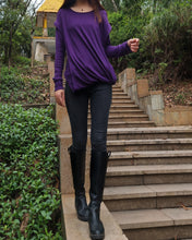 Load image into Gallery viewer, Womens Cotton Hoodie/long sleeve T-shirt/Oversized Plus size Sweatshirt/Customized T-shirt/Asymmetry clothing/Boho t-shirt/Long Sleeve Shirt(Y3118) - lijingshop