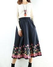 Load image into Gallery viewer, linen skirt, embroidery skirt, high waist skirt, maxi skirt, elastic waist skirt, custom made, long skirt (Q1898) - lijingshop
